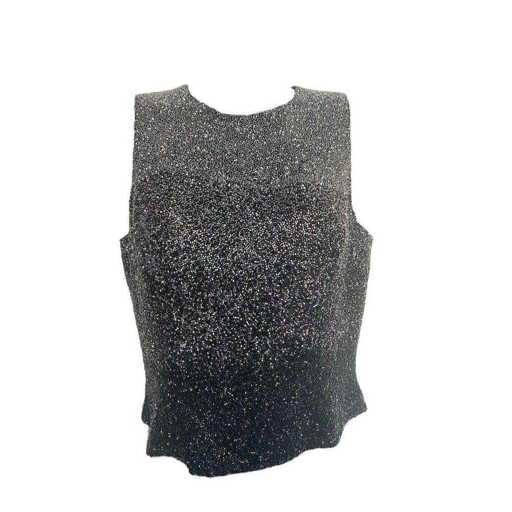 Famory All Beaded Black Sleeveless Top Sz 8
